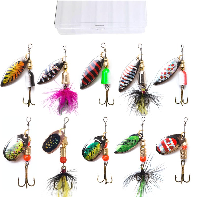 KINGFOREST 10-Piece Spinnerbait Fishing Lures Kit - Hard Metal Bass Trout Salmon Walleye Lures with Tackle Box | Freshwater & Saltwater Fishing Bait - Image 1